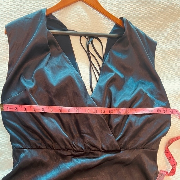 Dessy Collection V Neck Stretch Satin Charmeuse Gown In Midnight Blue - Picture 7 of 15